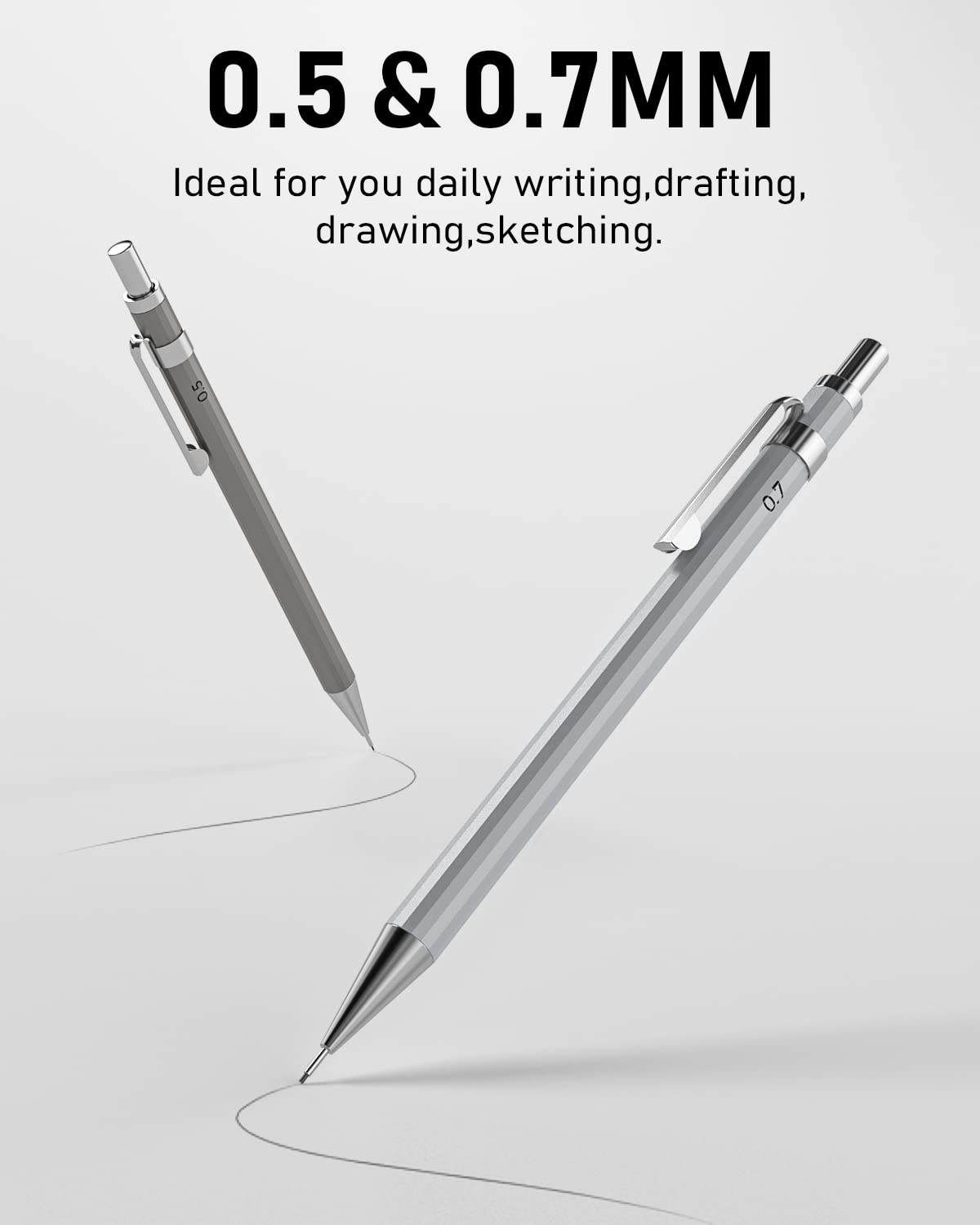 Nicpro 8 Pack 0.5mm & 0.7mm Metal Mechanical Pencil Set, MB1000 Lead Drafting Pencil for Artist Writing, Sketching, Drawing with 6 Tubes HB Lead Refills, 3PCS 4B Eraser, 9PCS Cap Eraser - With Case