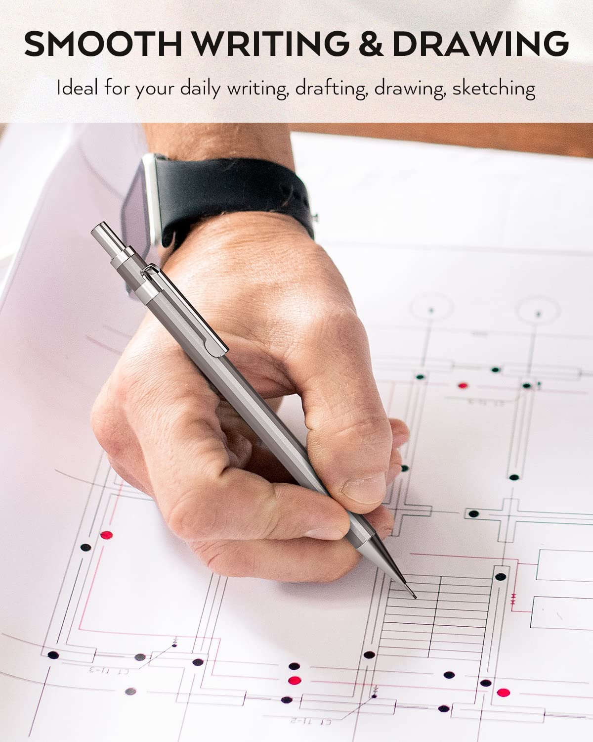 Nicpro 8 Pack 0.5mm & 0.7mm Metal Mechanical Pencil Set, MB1000 Lead Drafting Pencil for Artist Writing, Sketching, Drawing with 6 Tubes HB Lead Refills, 3PCS 4B Eraser, 9PCS Cap Eraser - With Case