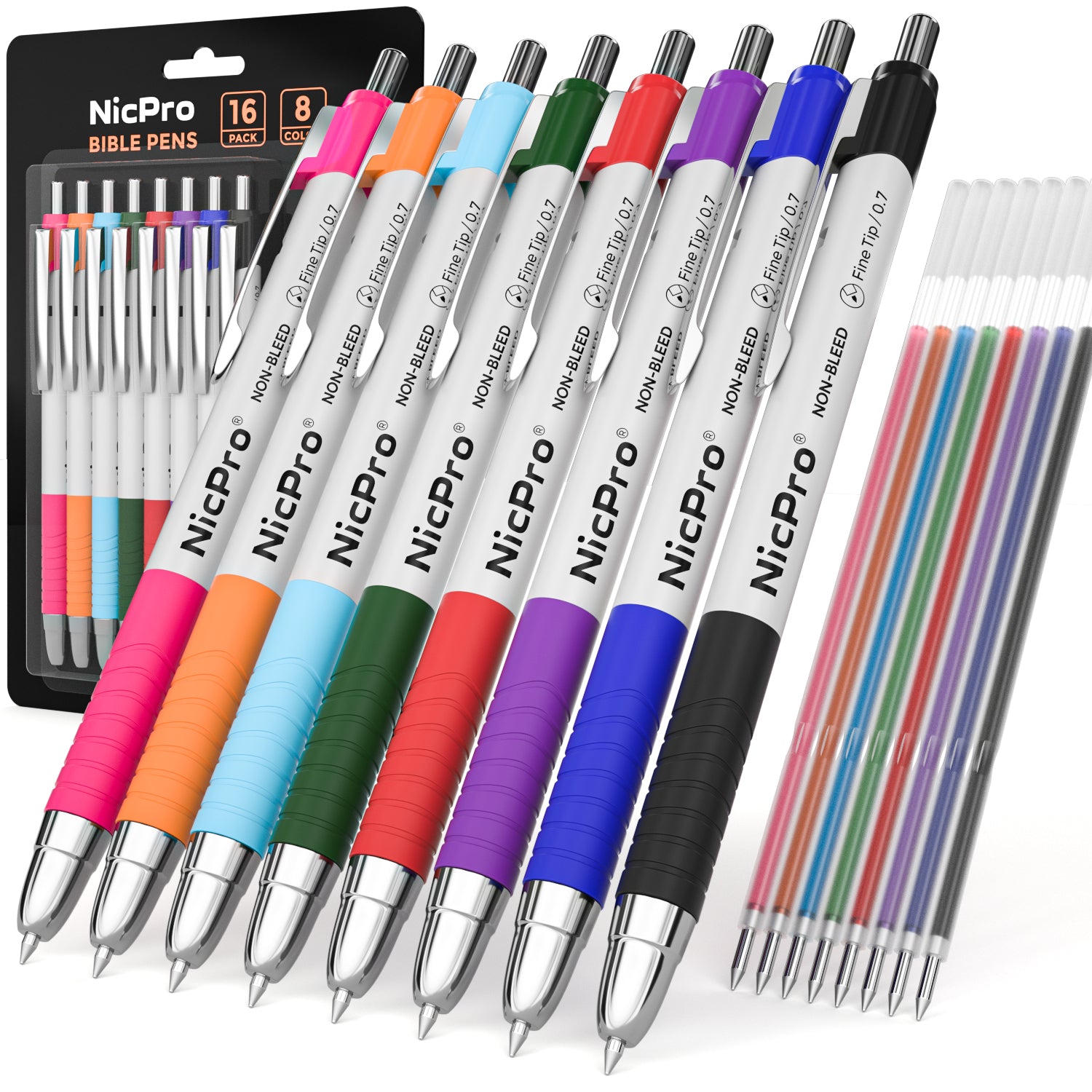 Nicpro 8 PCS Bible Pens No Bleed Through,Colors Highlighter Journal Ballpoint Ink Note Taking 0.7 mm Planner Drawing Writing Bullet Journaling Pen Set