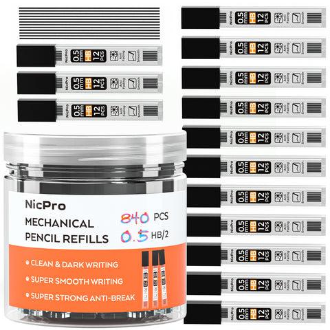 Nicpro 70 Tubes Lead Refills 0.5mm HB #2, Break Resistant Mechanical Pencil Refills 0.5 mm for Class Student Writing, Drawing, Drafting, Sketching (12PCS/Tube, 840pcs) | Come with Hard Box