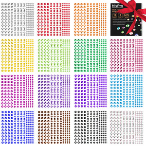Rhinestone Stickers 2475 PCS, Nicpro Self Adhesive Face Gems Stick on Body Jewels Crystal in 3 Size 15 Colors,15 Embellishments Sheet for Decorations Crafts Nail Makeup
