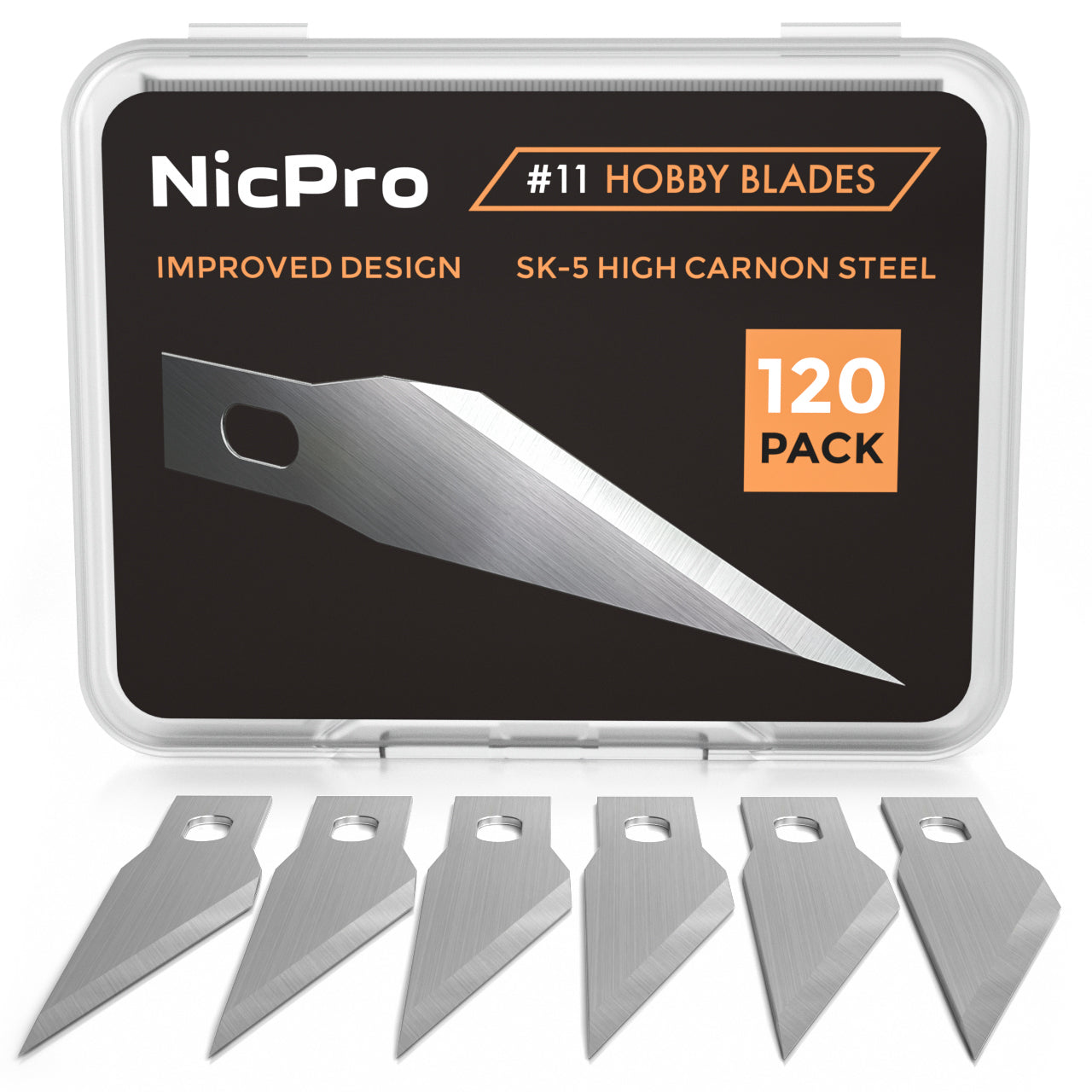 Nicpro 120 Pcs Hobby Blades Set SK-5, Utility Excel #11 Art Blades Refill Cutting Tool with Storage Case