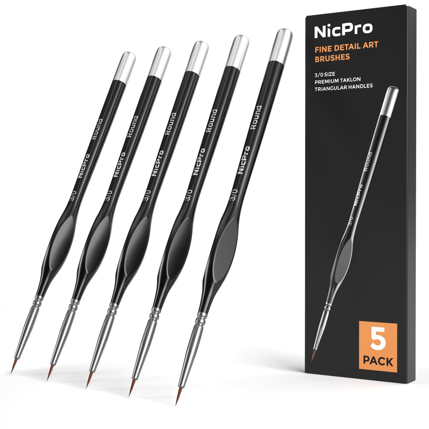 Nicpro Detail Paint Brushes 5 PCS Fine Tip 000 Professional Miniature Painting Kit Round 3/0 Art Brush Black for Micro Watercolor Oil Acrylic Craft Models Rock Army Painting