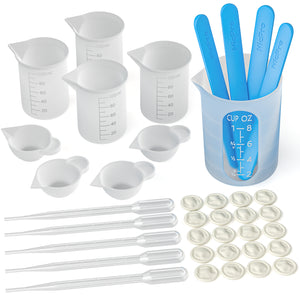 Silicone Resin Measuring Cups Tool Kit- Nicpro 250 & 100 ml Measure Cups, Silicone Popsicle Stir Sticks, Pipettes, Finger Cots for Epoxy Resin Mixing, Molds, Jewelry Making, Waxing, Easy Clean