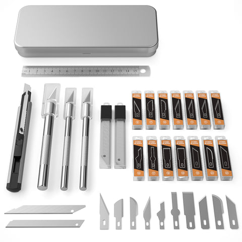 Nicpro 115 PCS Hobby Knife Set with Metal Case, Precision Utility Scalpel Razor Kit With Various Blades,Ruler for Hobby Scrapbooking Leather, Wood, Art Carving, Craft, Sharp Pen Knives
