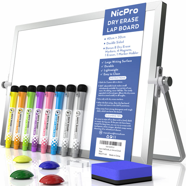 Nicpro Dry Erase Whiteboard, 12 x 16 inch Double Sided Large Magnetic Desktop White Board with Stand, 8 Pens, 1 Eraser, 4 Magnets, Portable White Board Easel for Kids Memo to Do List Students School