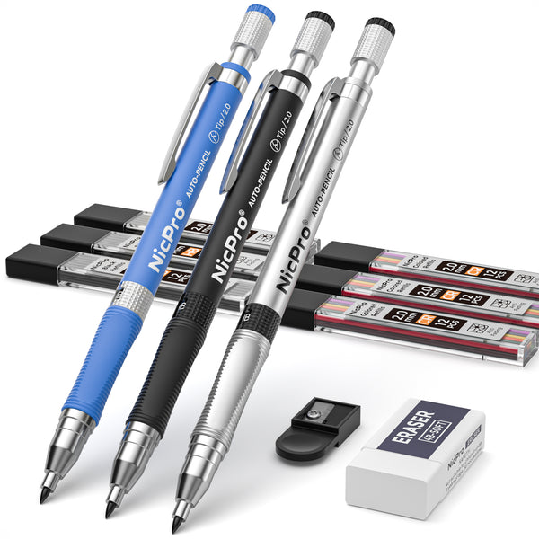 Nicpro 11 Pieces Colors 2mm Mechanical Pencil Set, 3 PCS Carpenter Dra
