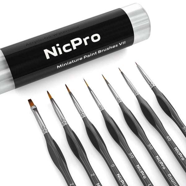 Nicpro Miniature Detail Paint Brush Set, 7 Black Micro Professional Small Fine Painting Brushes for Watercolor Oil Acrylic,Craft Scale Models Rock Painting & Paint by Number for Adult with Holder Bag