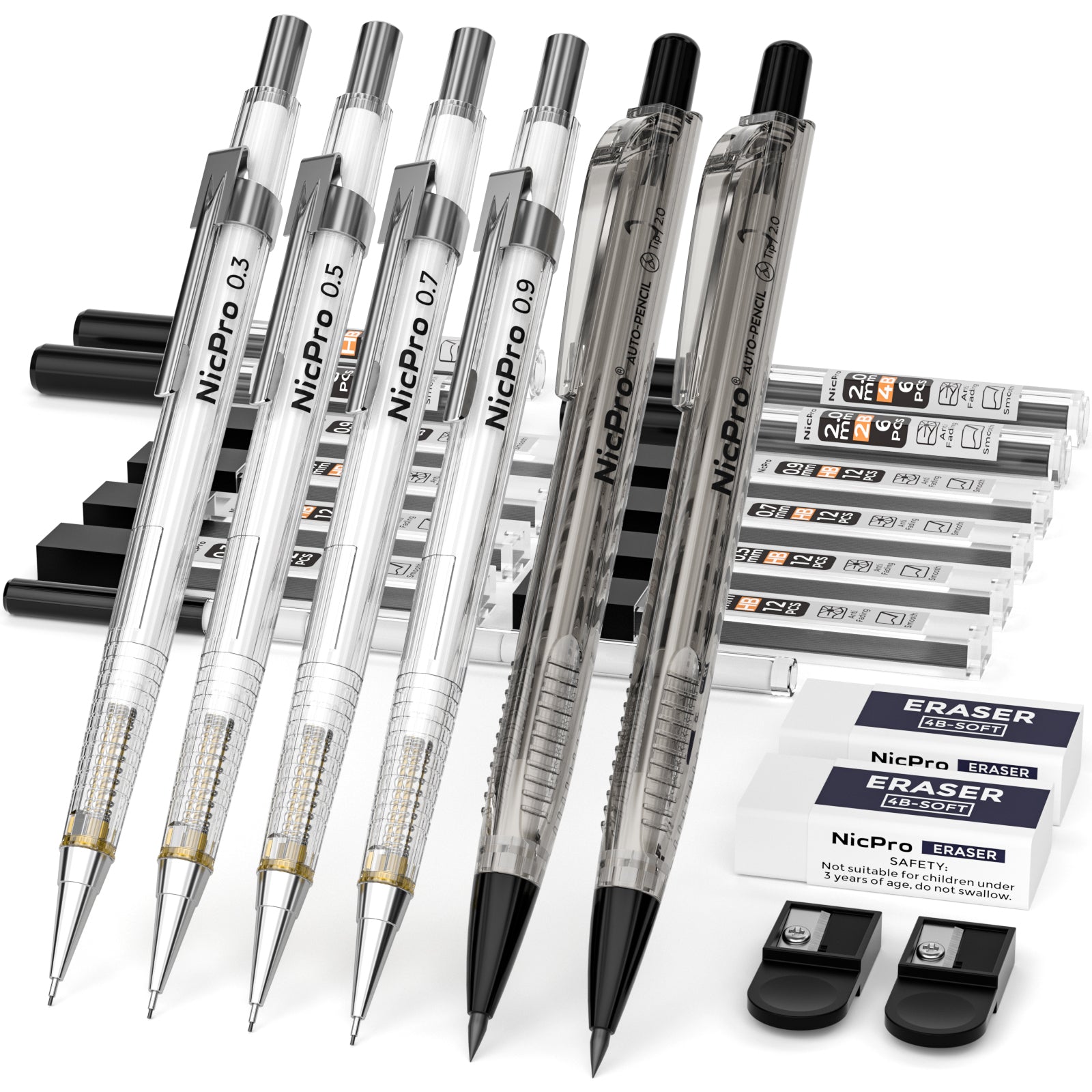 FourCandies 25PCS Art Mechanical Pencil Set with Case, 3PCS Metal Artist  Lead Pencil 0.5, 0.7, 0.9