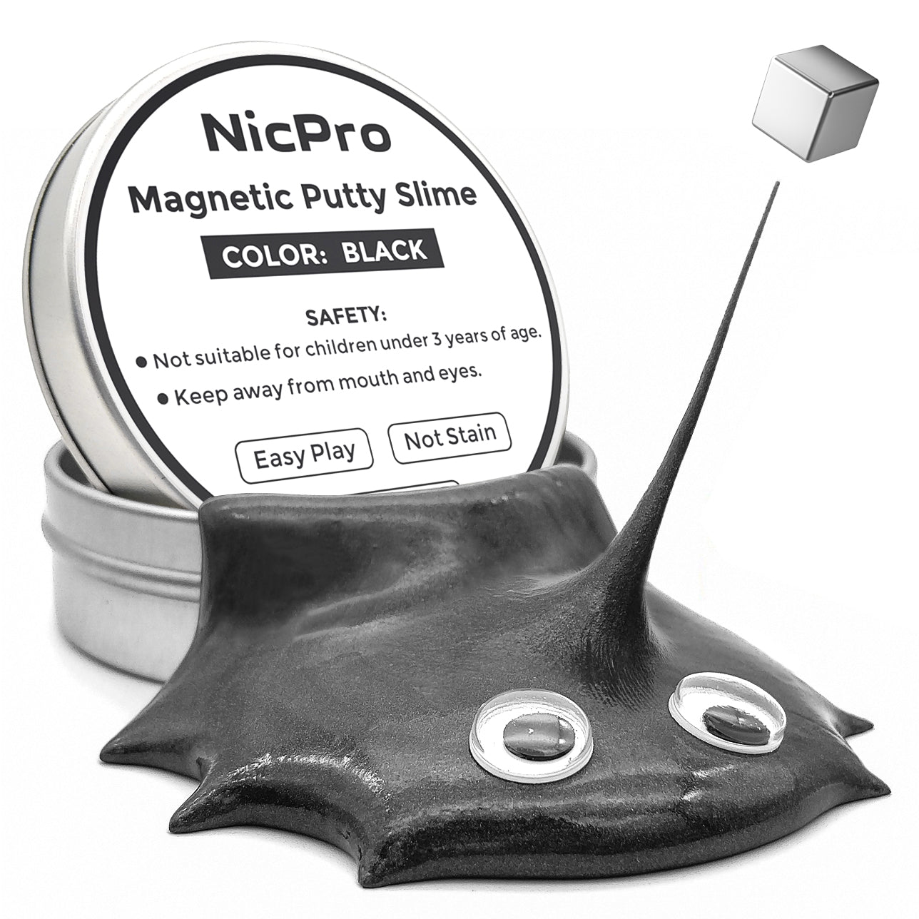Nicpro Magnetic Slime Putty, Black Magnetic Putty Slime Supplies Space Toy Stress Reliever Kids Adults Fun 4 Monster Eyes