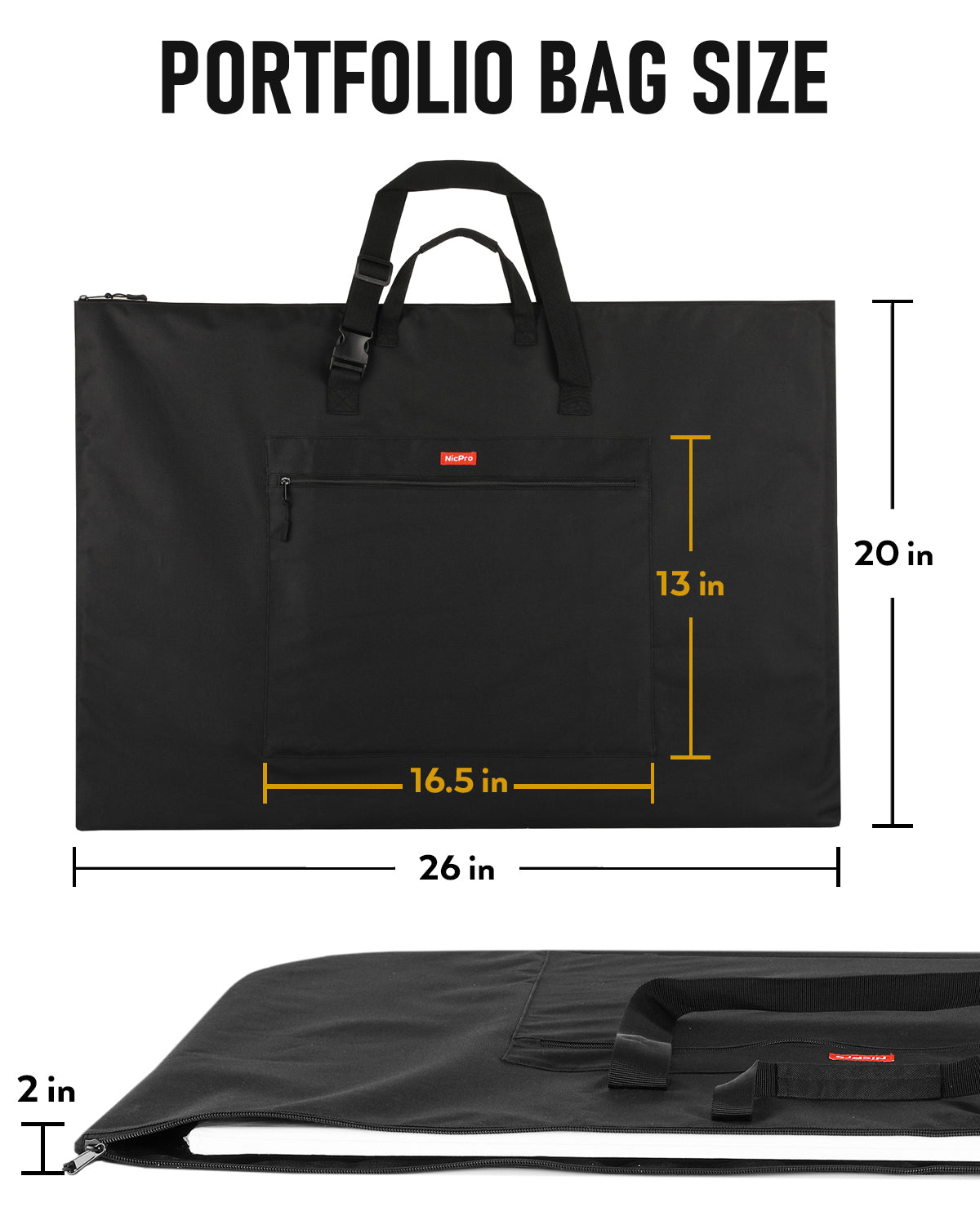 Nicpro Light Weight Art Portfolio Bag, 23x31 Black Art Canvas Portfoli