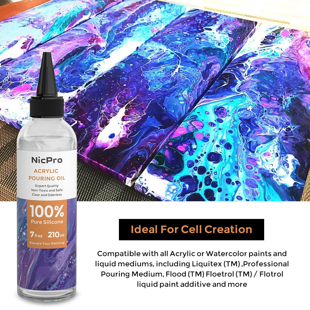 Nicpro Acrylic Pour Oil for Art, Pour Medium 7 oz.100% Silicone Liquid Pouring Supplies Compatible with All Acrylic or Watercolor Paints