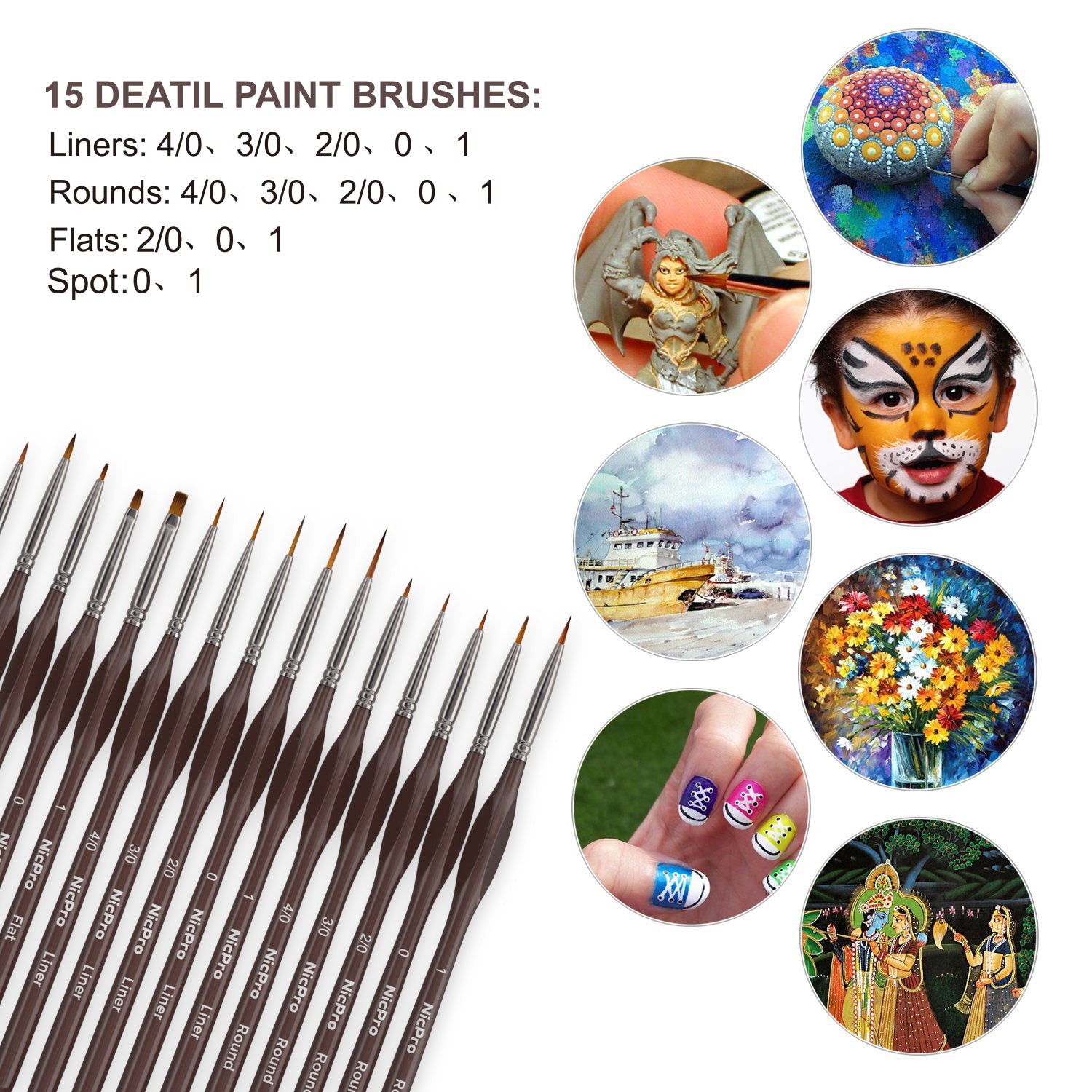 Nicpro Micro Detail Paint Brush Set, 7 Tiny Professional Miniature Fine  Detail Brushes for Watercolor Oil Acrylic,Craft Models Rock Painting &  Paint