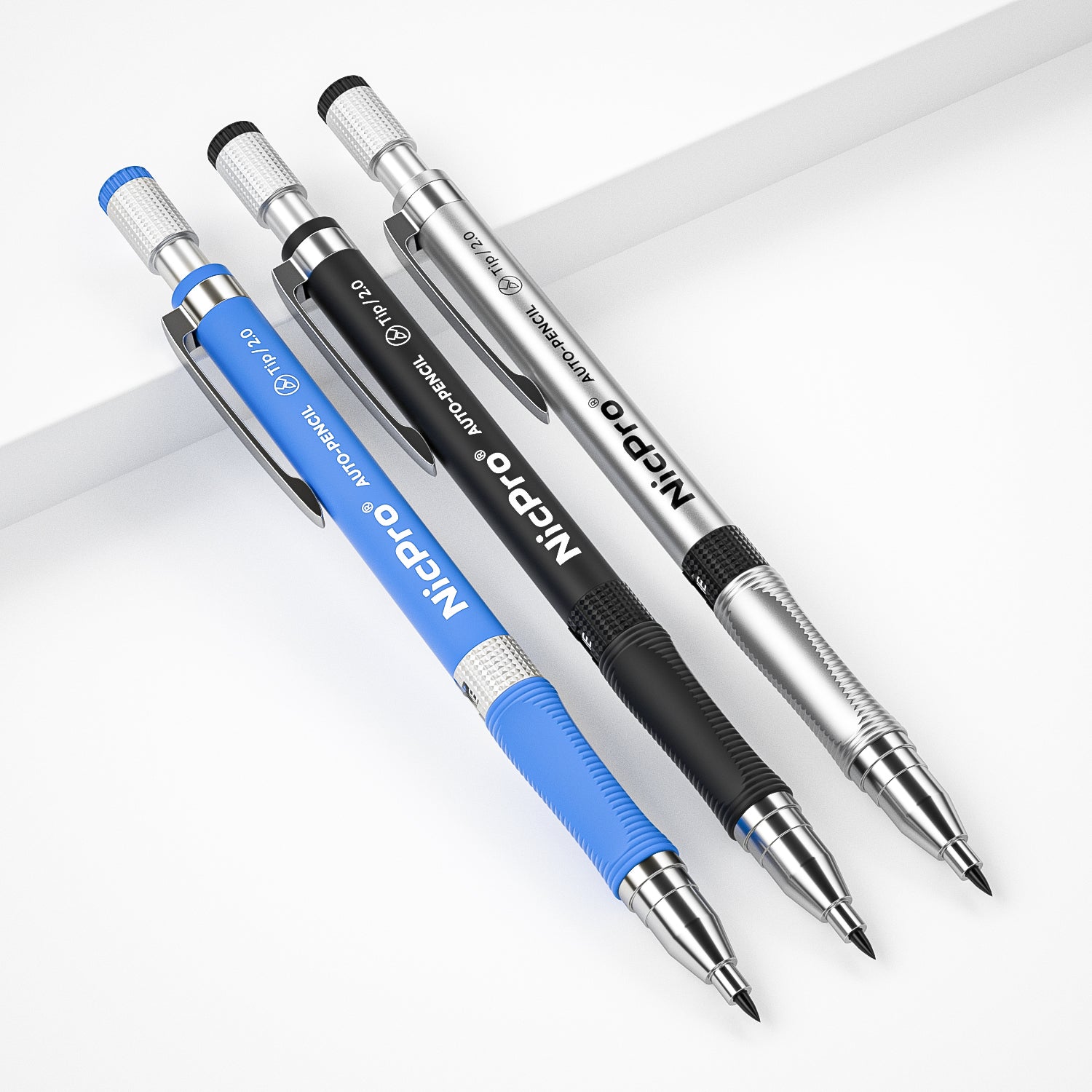 Nicpro 2.0 mm Mechanical Pencil Set, 9 Artist Carpenters Drafting Clutch Pencil for Drawing Writing Crafting Art Sketching with Colors HB & 2B Refill, Eraser, Sharpener, Propelling Lead Holder