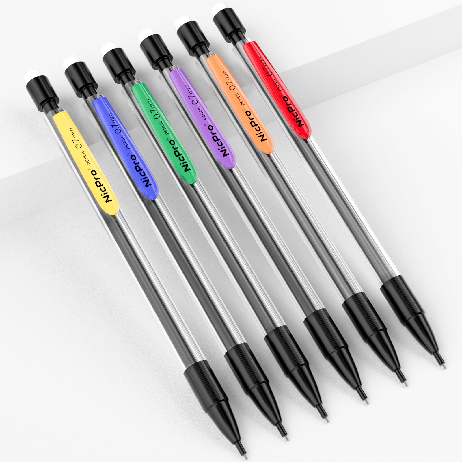 Nicpro 6 PCS 0.7 mm Mechanical Pencil Set, Color Pencil Clips Design D