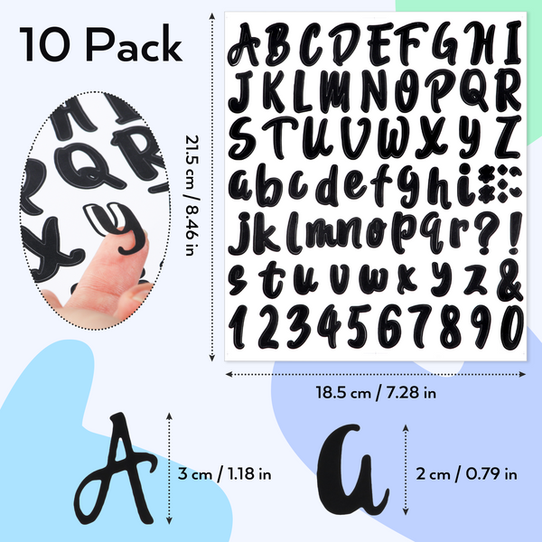 Nicpro Vinyl Letter Waterproof Stickers, 10 Sheets Self-Adhesive Black Letter Stickers, Alphabet Number Decals for DIY, Scrapbooking, Sign, Door, Address Number (1 Inch, Black)