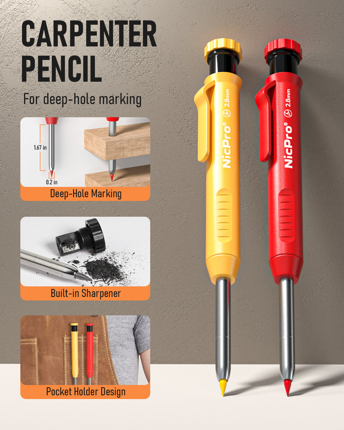 IRWIN Pack Of 5 Carpenter Pencils - Perfect For Woodworking & DIY Projects