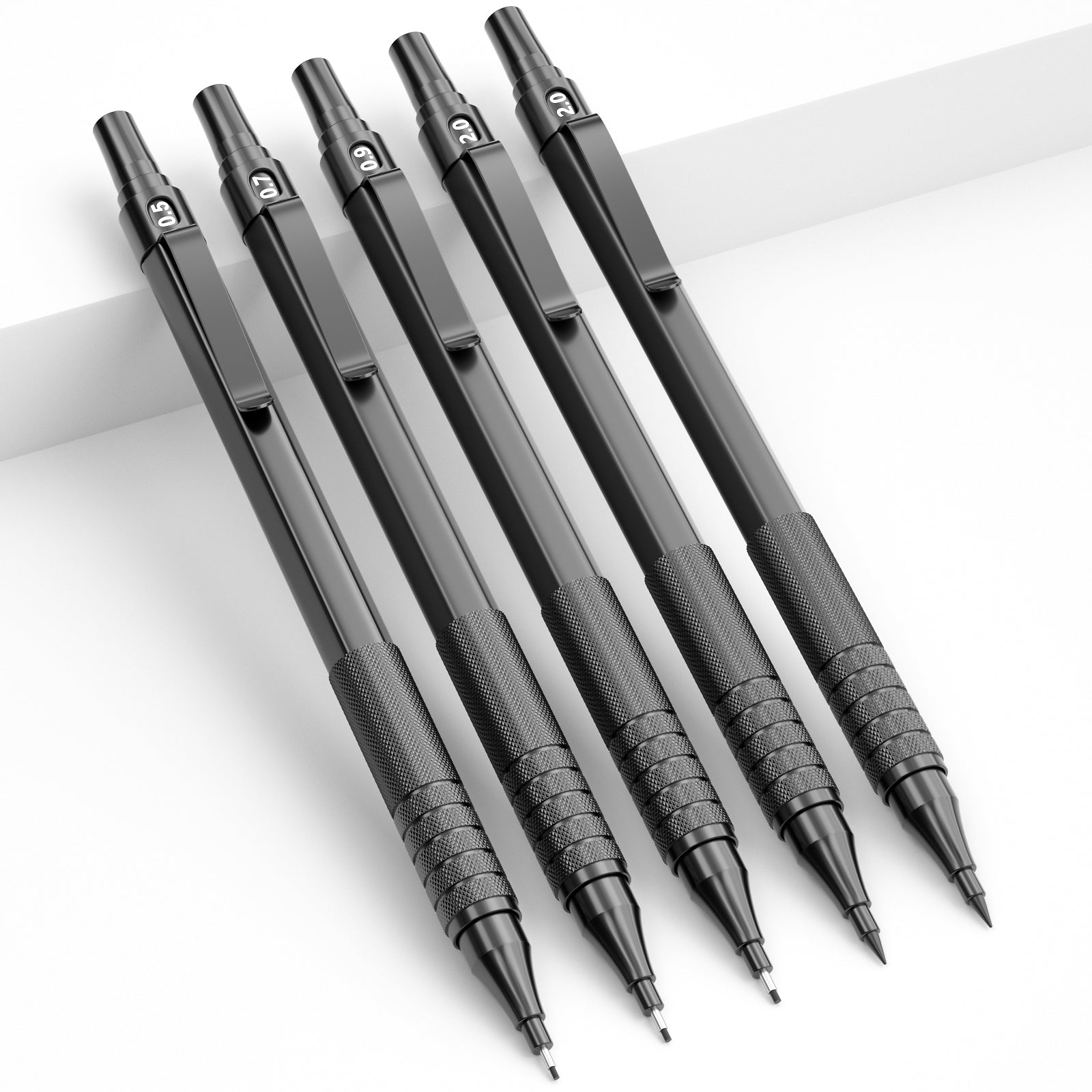 Nicpro 5 PCS Art Mechanical Pencil Set with Case, 3 PCS Metal Drafting Pencils 0.5, 0.7, 0.9 mm & 2PCS 2mm Graphite Lead Holder(4B 2B HB 2H), Lead Refills, Erasers for Drawing Writing Sketching, Black