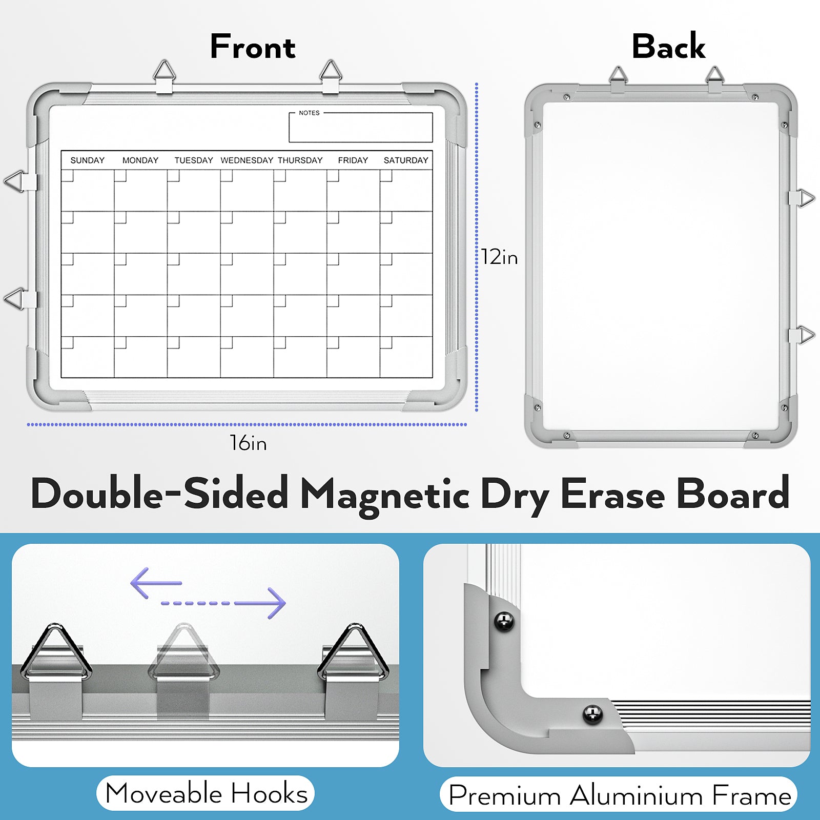 Small Dry Erase Whiteboard with Holder Double-Sided 16 X 12inch Portable  Magnetic Board, Dry Erase Board for Wall, Portable Whiteboard Suitable for