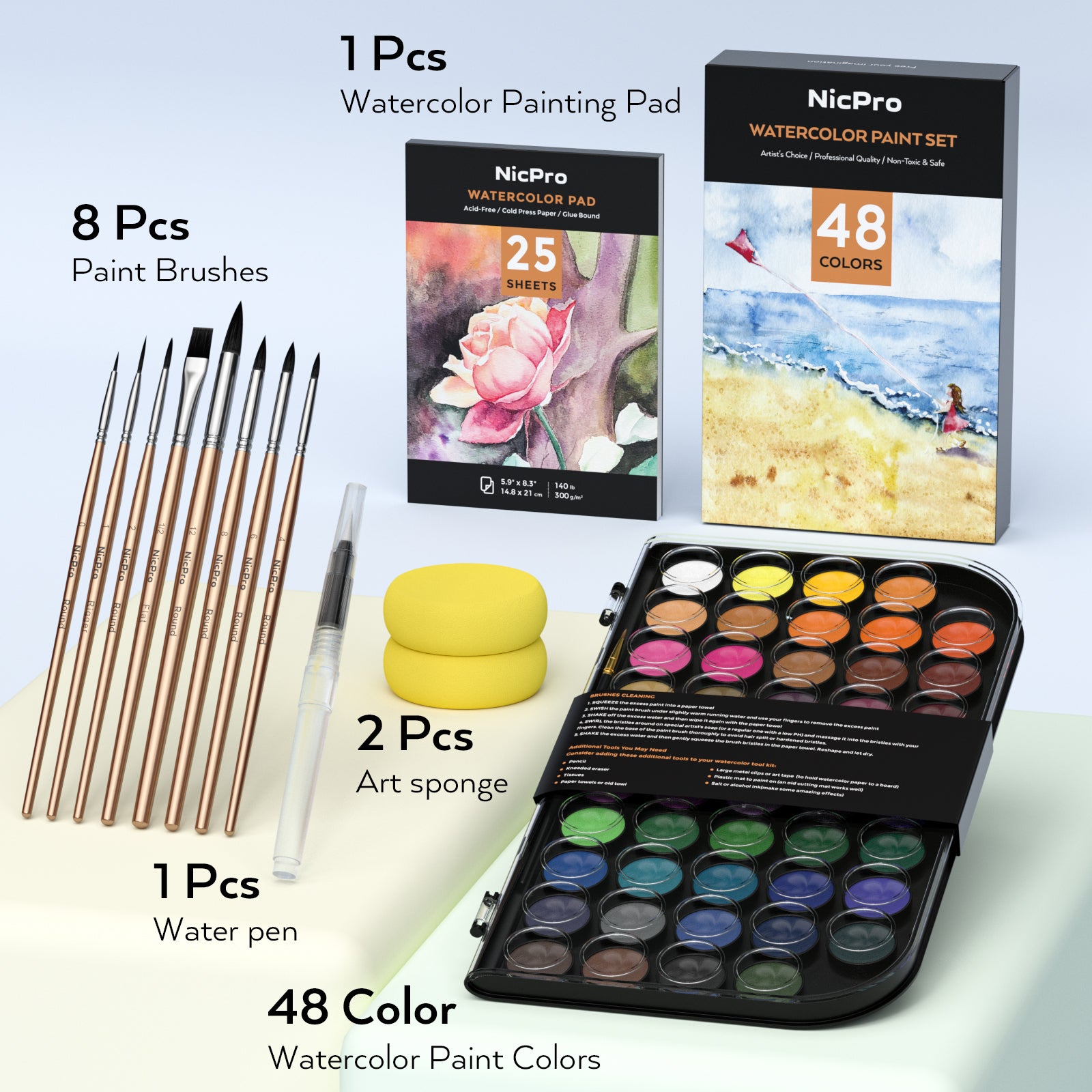 Incraftables Non-Toxic Watercolor Paint set (48 Colors). Water Color Paints  for Adult & Kids w/ Refillable Water Brush Pen, Watercolor Palette & Brush.  Portable Watercolor Paint Kit for Beginner & Pro