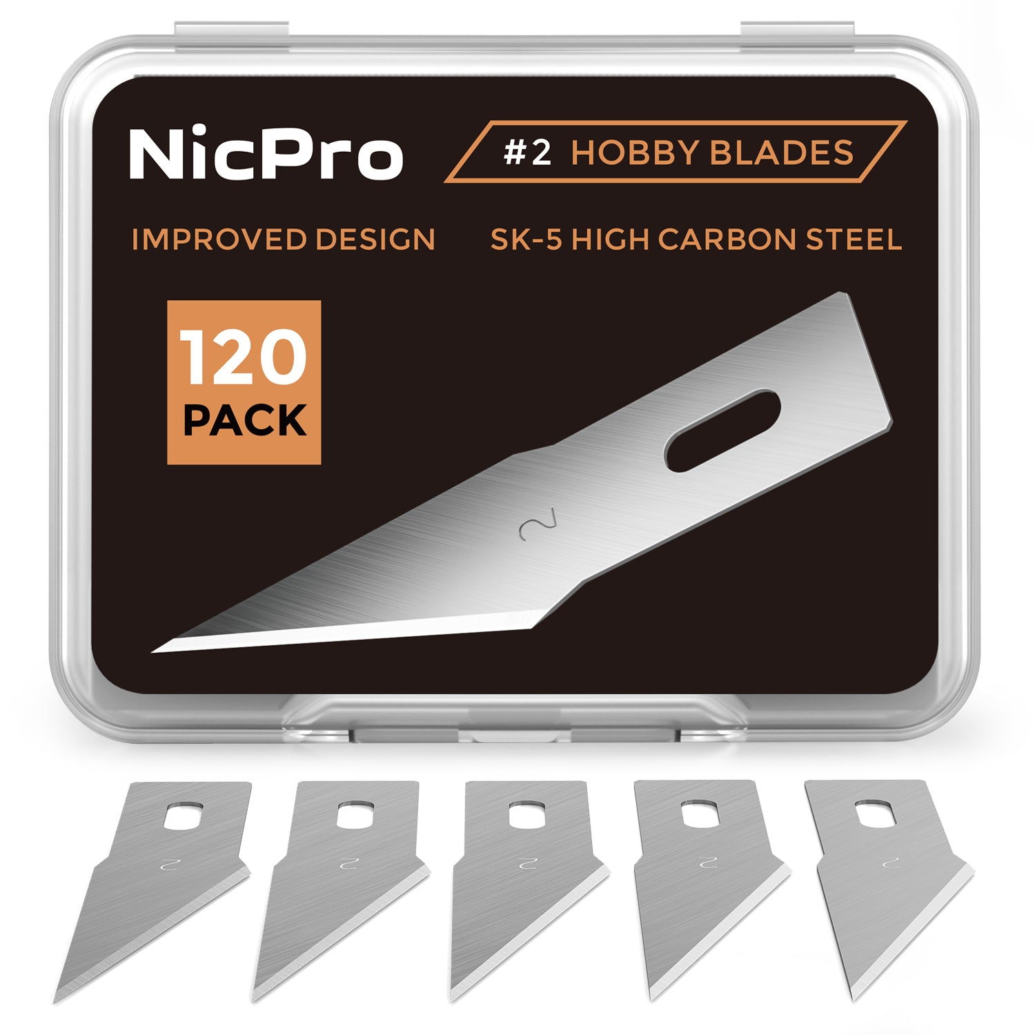 Nicpro 120 PCS Hobby Blades Set  , #2 Exacto Blades Refill  for  Art Craft, Hobby, Scrapbooking, Stencil
