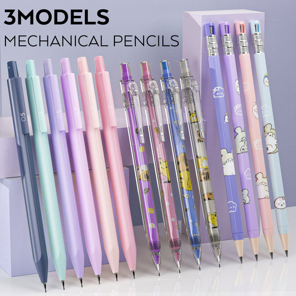 Nicpro 14 PCS Pastel Mechanical Pencil Set in Case, Cute Art Pencils Bulk 0.5 & 0.7 & 0.9 mm & 2mm Graphite Lead Holder, (2B HB Colors) Lead Refills, Erasers For School Drafting Sketching Drawing