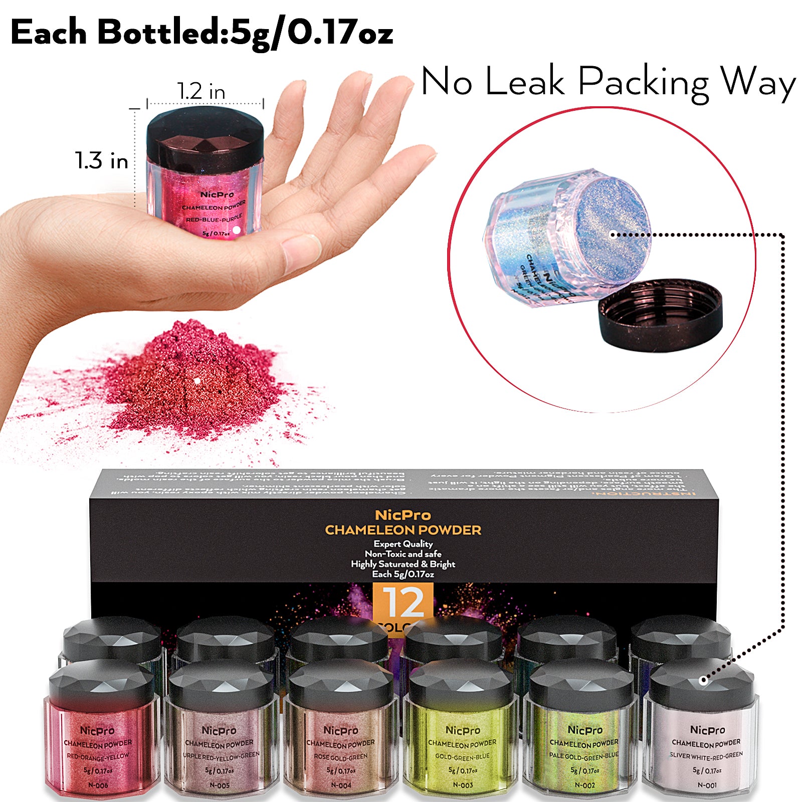 Nicpro 12 Color Chameleon Powder Set, Color-Shifting Mica Powder for Epoxy Resin, Soap HandMaking, Candle Making, Bath Bombs, Chameleon Pigment Powder for Flakes Eyeshadow, Nail Art