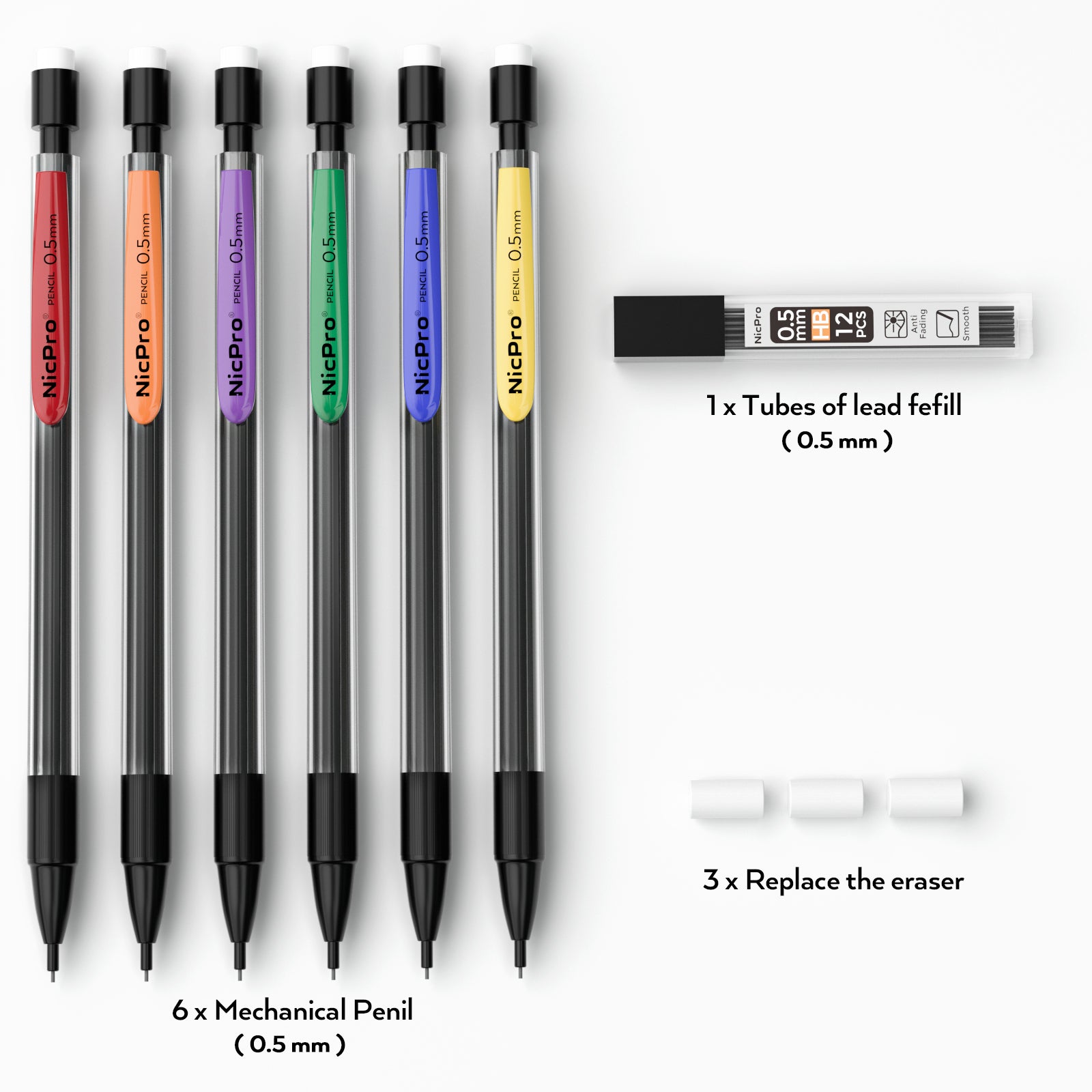 Nicpro 6PCS Mechanical Pencils Set, Cool Metal Drafting Pencil Bulk 0.