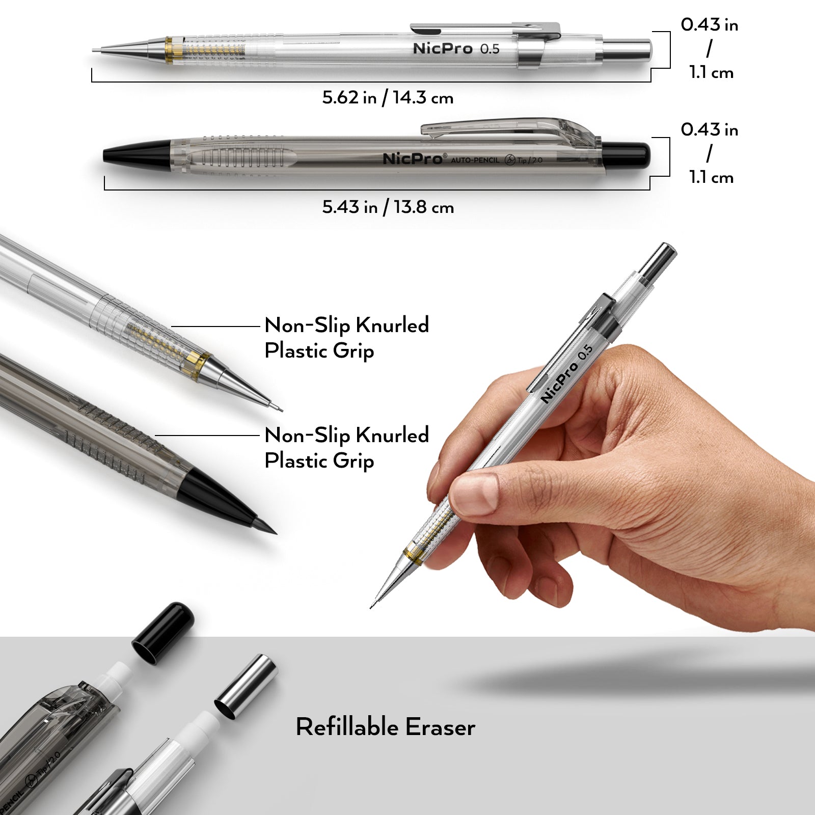Nicpro 6PCS Mechanical Pencils Set, Cool Metal Drafting Pencil Bulk 0.