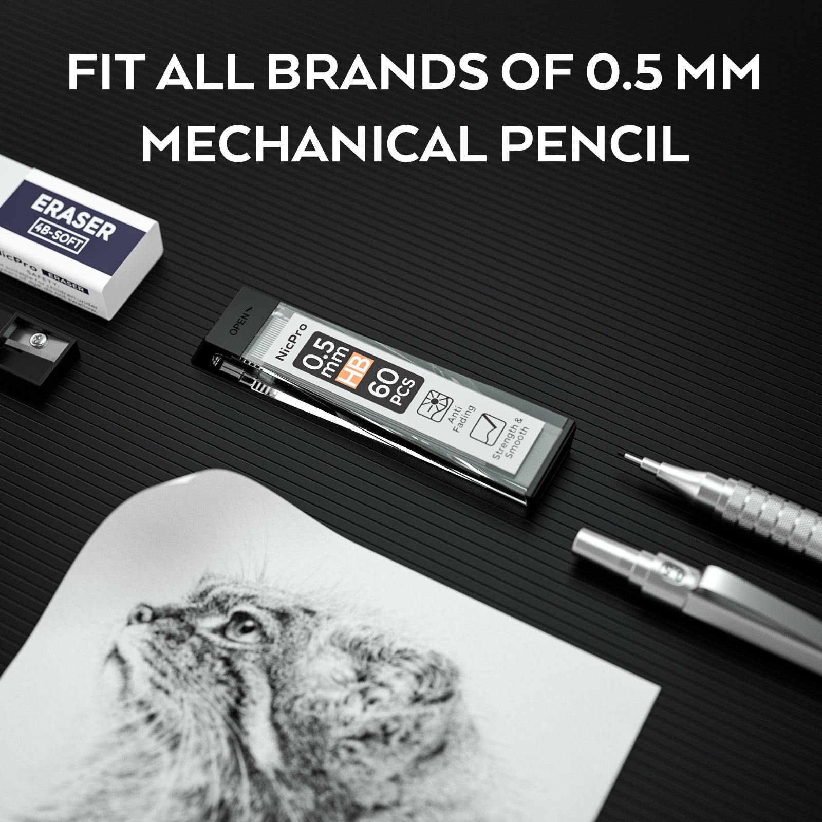 Nicpro 1200 PCS Lead Refills 0.5mm HB Break Resistant Mechanical Pencil Refills 0.5 mm, 60 Pack Per Tube, 20 Tubes