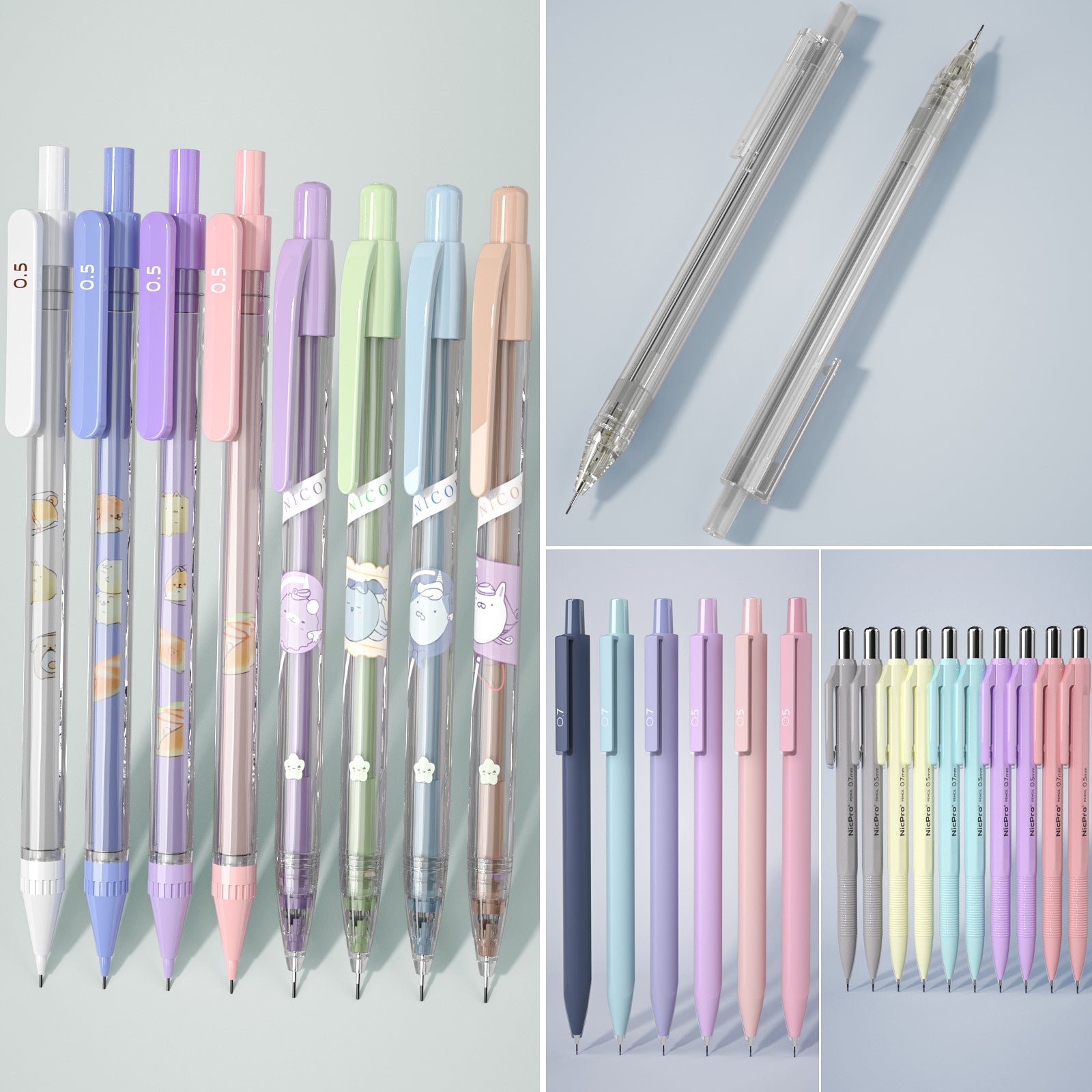 Nicpro 14 PCS Pastel Mechanical Pencil Set in Case, Cute Art Pencils B