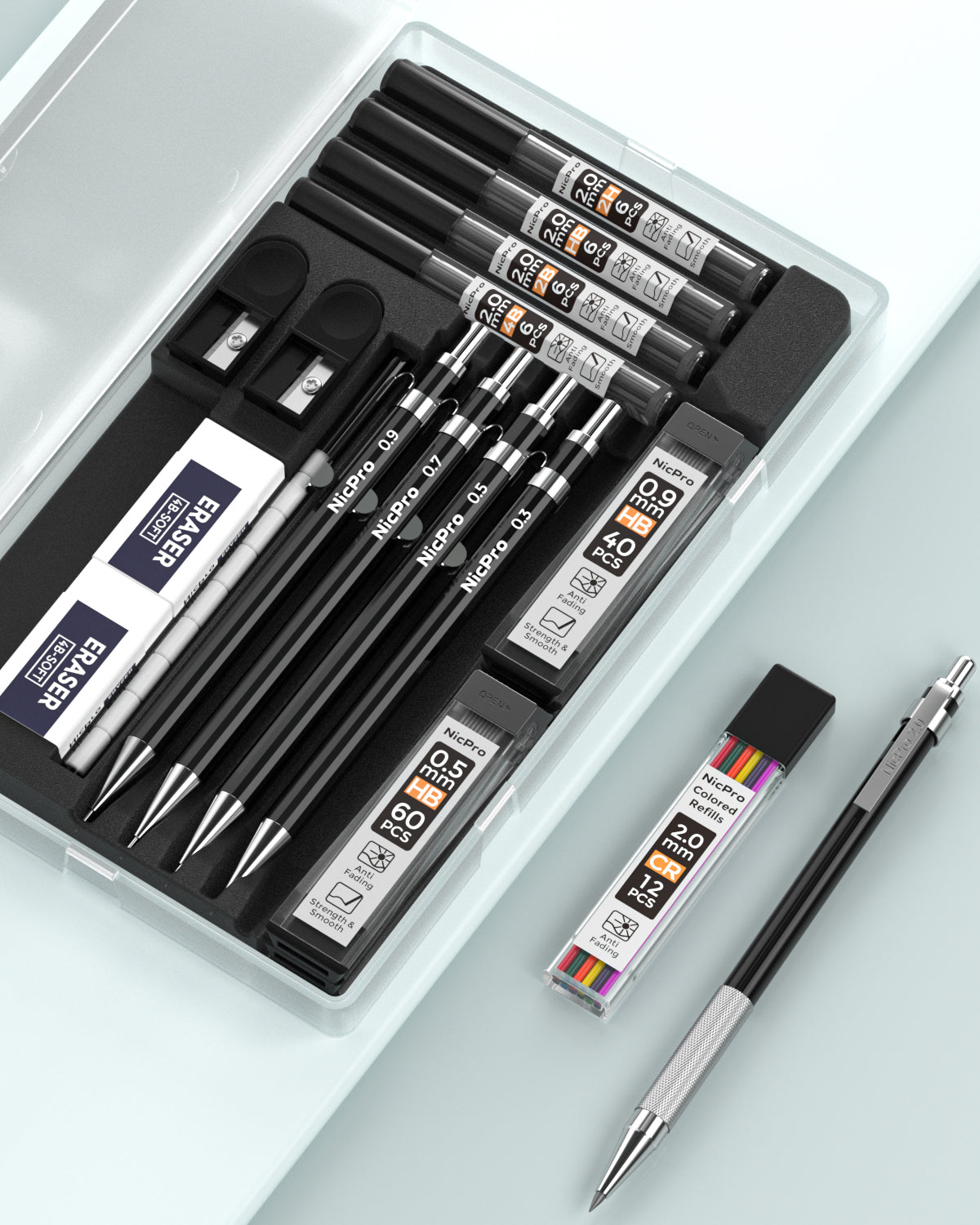 Nicpro 6 PCS Art Mechanical Pencils Set, Black Metal Drafting Pencil 0