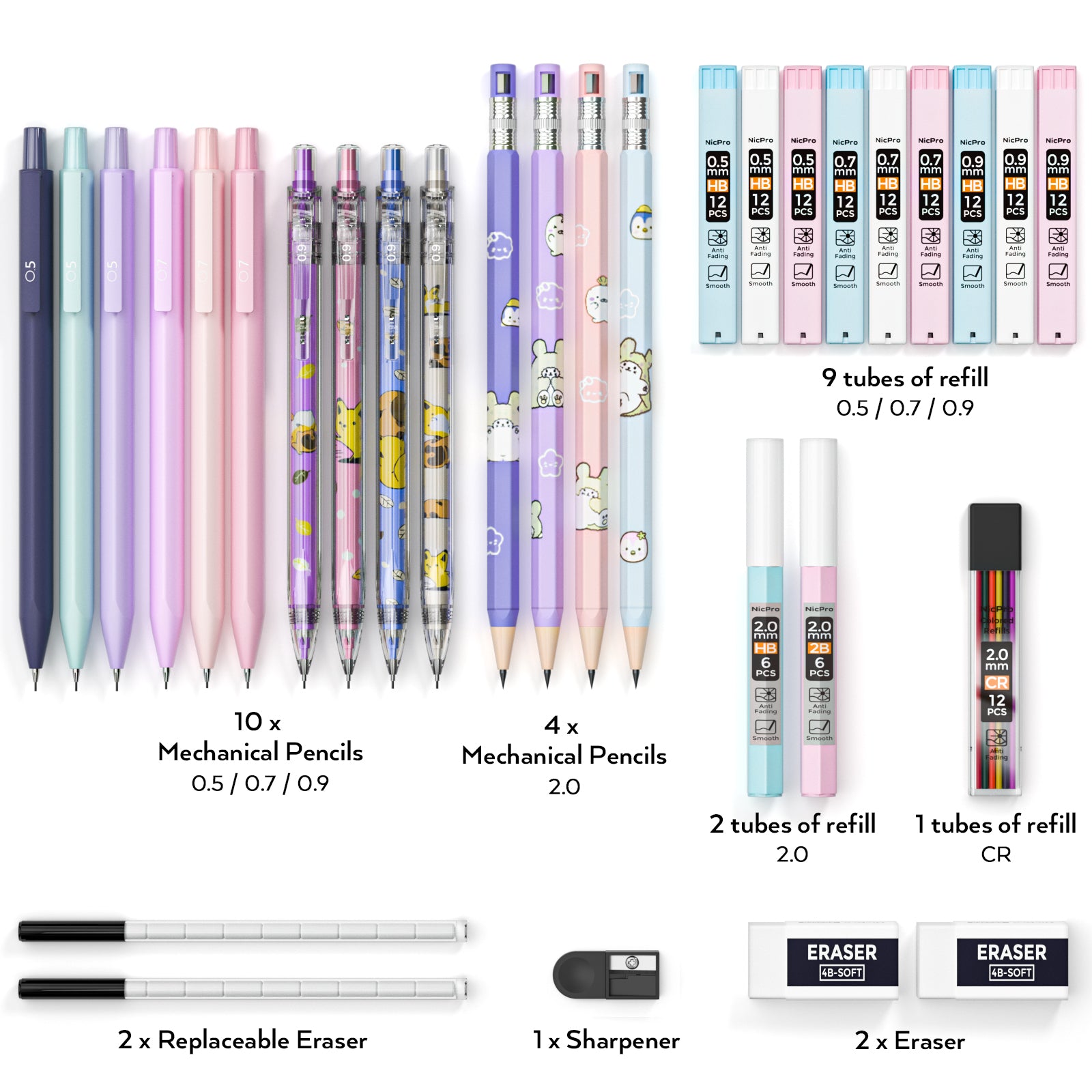 Nicpro 24PCS Rainbow Pencils HB #2, Cute Pastel Pencils Pre-Sharpened
