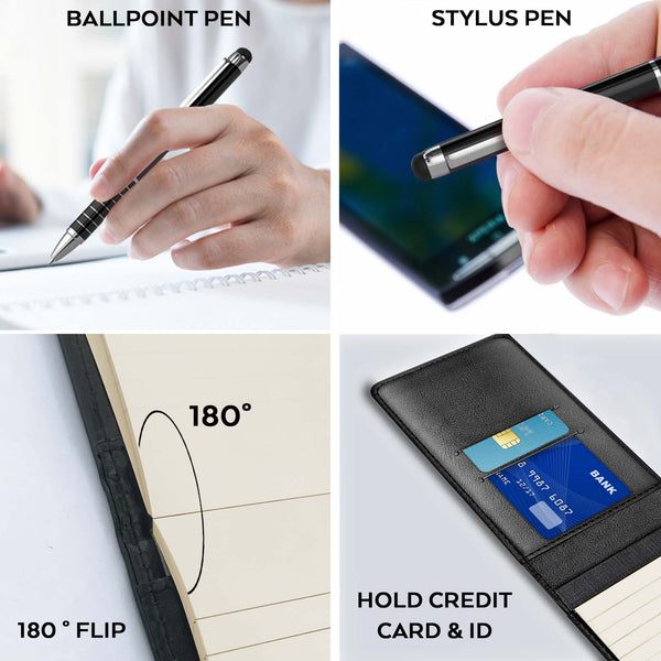 Nicpro Small Notepads Holder Set, 10 Pieces Mini Pocket Notebook PU Leather with 1pcs Metal Pen and 8pcs Lined Memo Book Refills for Meeting, Daily Records, Notes (Black)