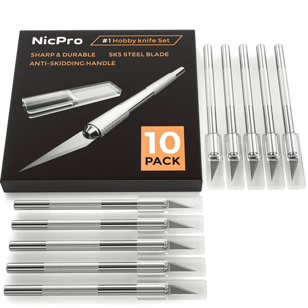 Nicpro Precision Cutter Hobby Knife Set，10 PCS #1 Craft Art Knife Kit Cutter for Art, Hobby, Scrapbooking, Stencil