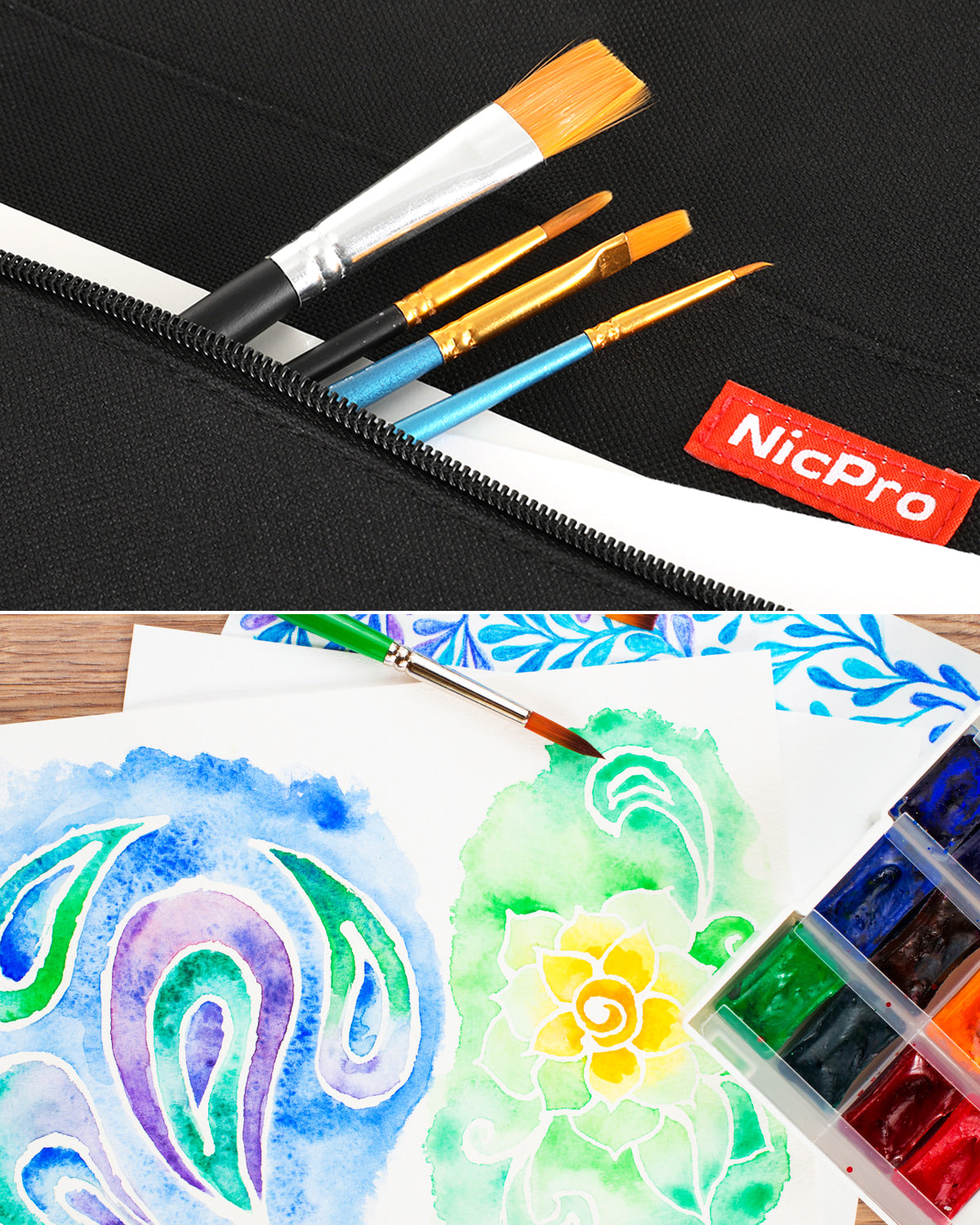 Nicpro Light Weight Art Portfolio Bag, 24x36 Black Art Canvas Portfolio Case with Detachable Shoulder Strap, Leather Corners, Carrying Storage Case
