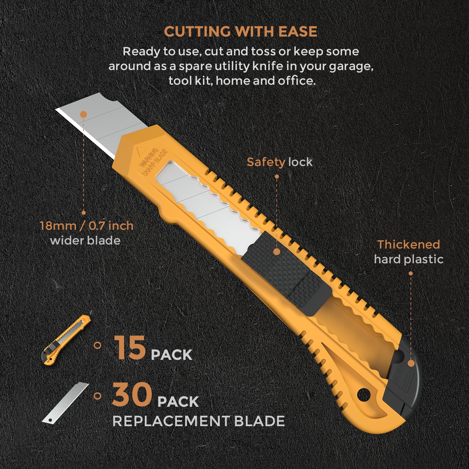 Nicpro 15 Pack Utility Knives Box, Retractable Razor Knife with Safety lock, with 30 Pcs Extra Snap Off Blades