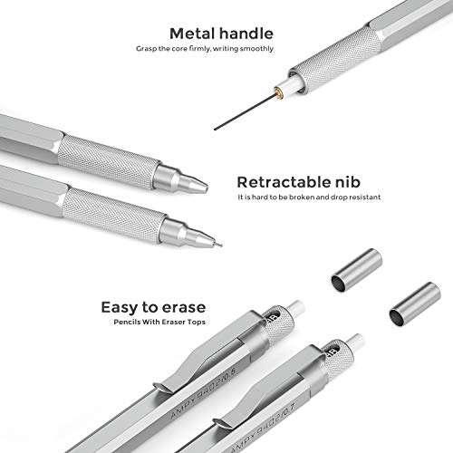 Nicpro 0.5 mm and 0.7 mm Mechanical Pencils Set With Carrying Bag, Professional Metal Artist Drafting Pencil With 4 Tubes HB Pencil Leads And 2 Erasers For Writing Drafting, Drawing, Sketch Graph