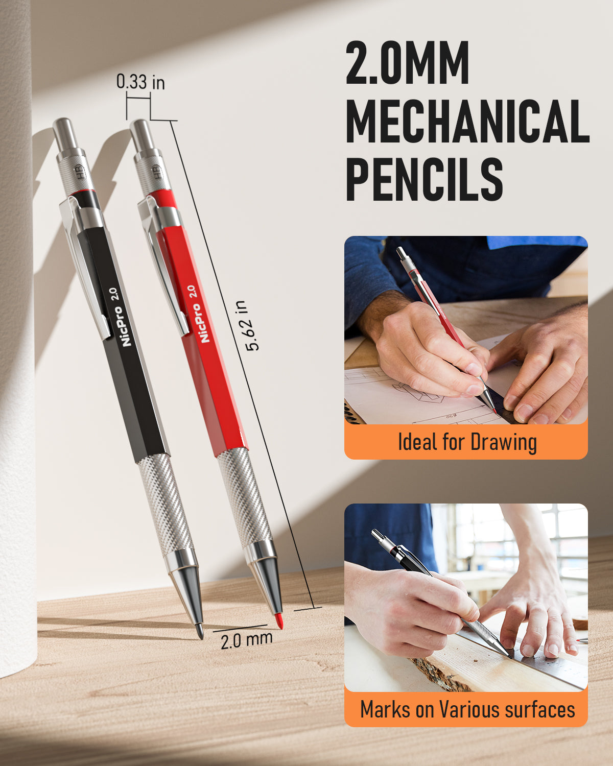 Nicpro 5 Pack Mechanical Carpenter Pencil Set with 76 Refills & Carbid