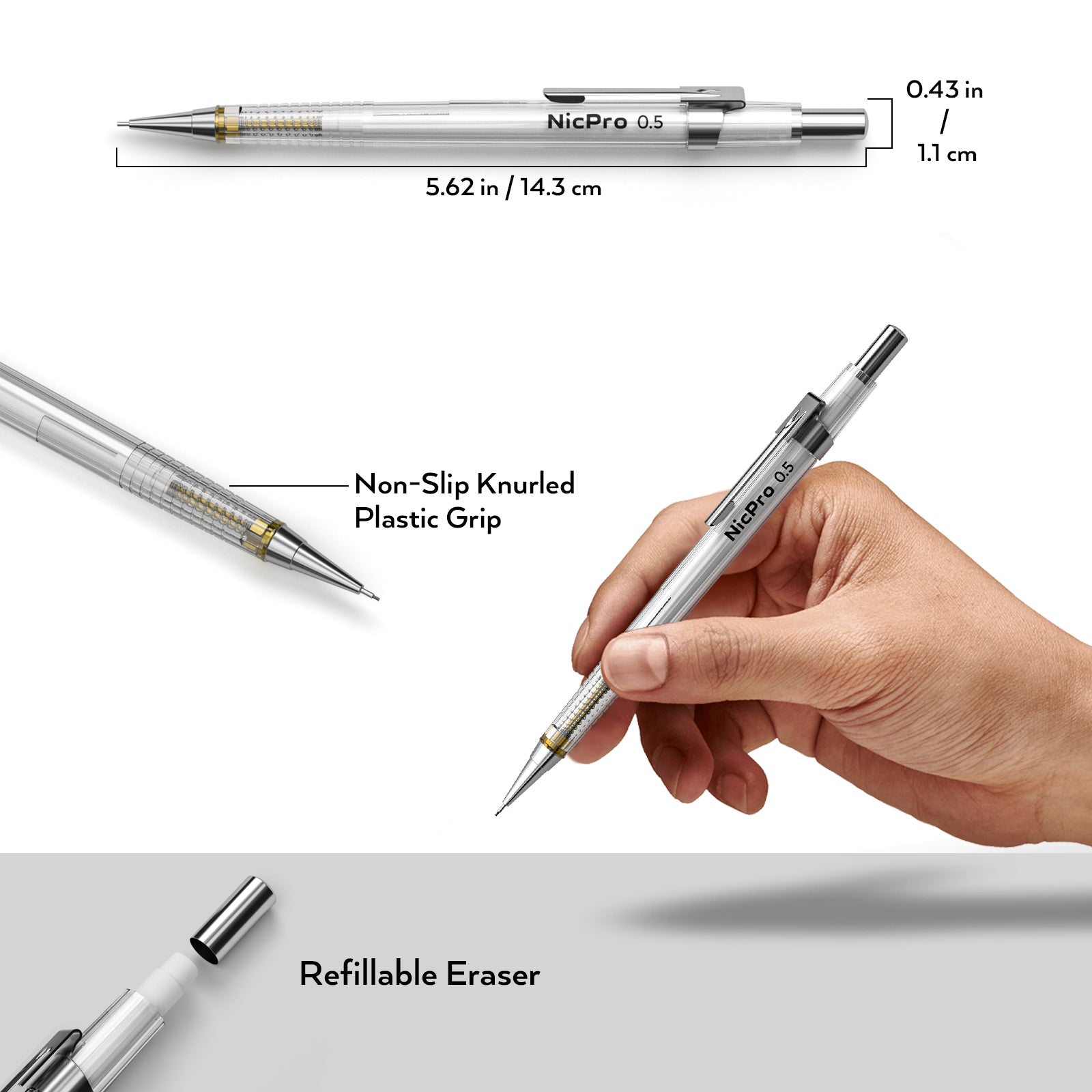 Nicpro 5 PCS Art Mechanical Pencil Set, 5 Sizes, Metal Drafting Pencils  0.3, 0.5