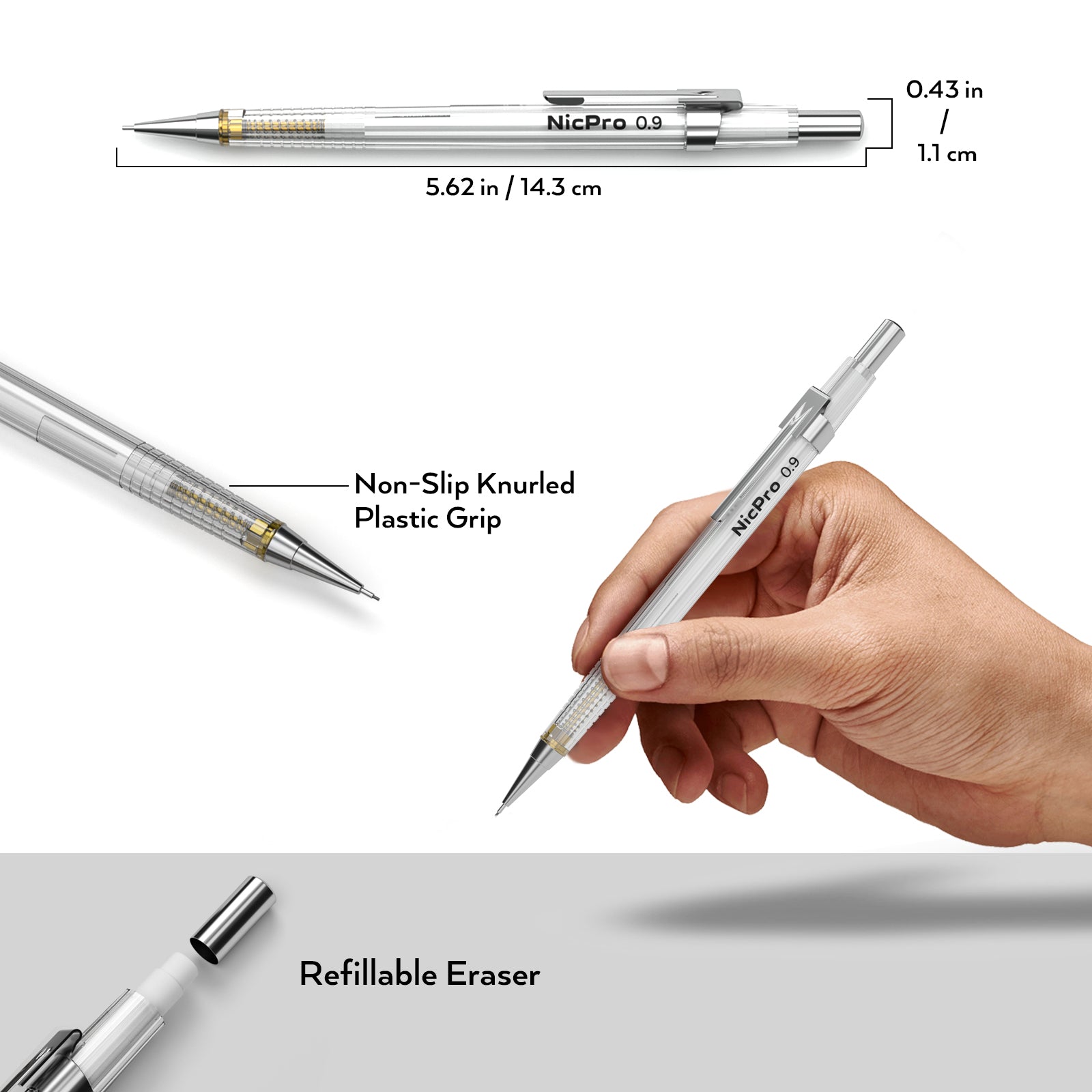 Nicpro 0.9 mm Art Mechanical Pencils Set, 3 Pencil With 3 Tubes HB Pen
