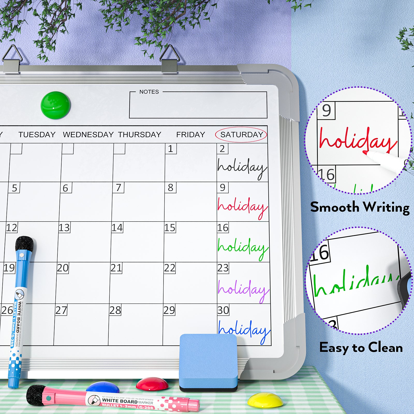 Nicpro Monthly Calendar Dry Erase Whiteboard for Wall, 12 x 16 inch Magnetic Hanging Double-Sided Large White Board with 8 Pens, 1 Eraser, 4 Magnets Portable Board for Planning Memo School Home Office