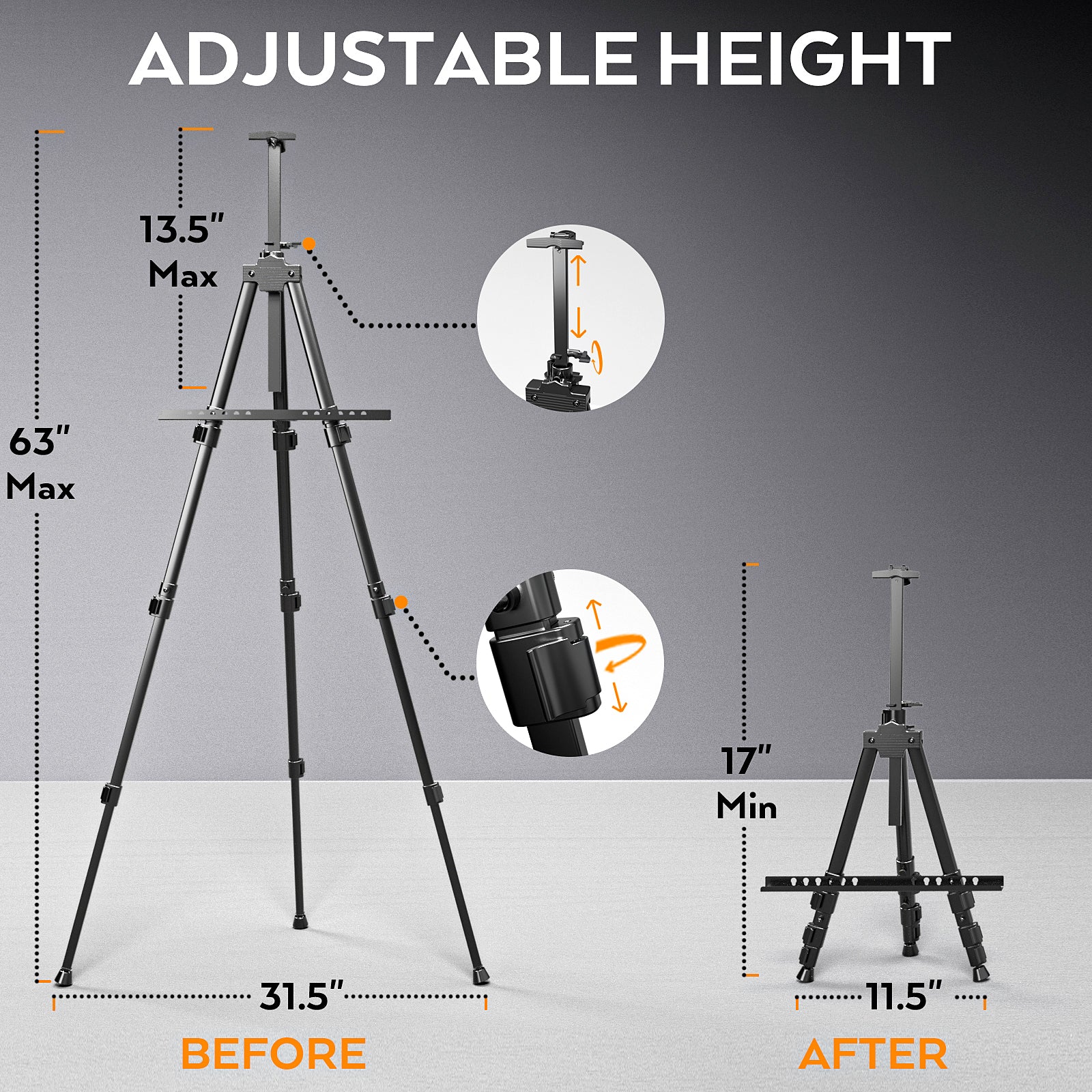 Nicpro 2 Pack Artist Easel Stand, Adjustable Height 17" to 63" Aluminum Metal Tripod Easel for Table Top & Floor, Painting Easel for Display, Posters, Signs Artwork & Trade Exhibitions with Bag- Black
