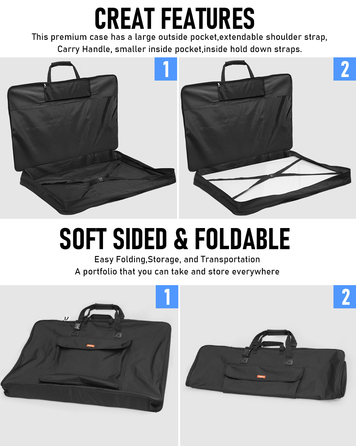  1st Place Products Premium Art Portfolio Case - 24 x 36 -  Soft Sided - Steel Frame - Waterproof & Tear Resistant - Artwork,  Photography, Sketch, LCD, Monitor, Solar Panel - Shoulder Straps & Handles