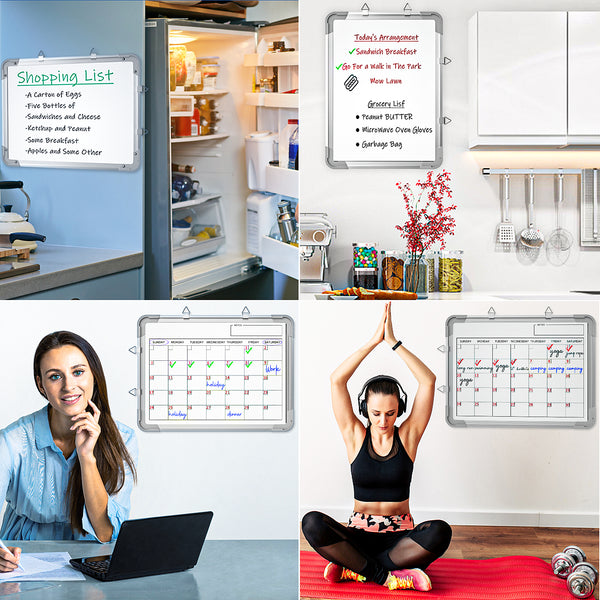 Nicpro Monthly Calendar Dry Erase Whiteboard for Wall, 12 x 16 inch Magnetic Hanging Double-Sided Large White Board with 8 Pens, 1 Eraser, 4 Magnets Portable Board for Planning Memo School Home Office