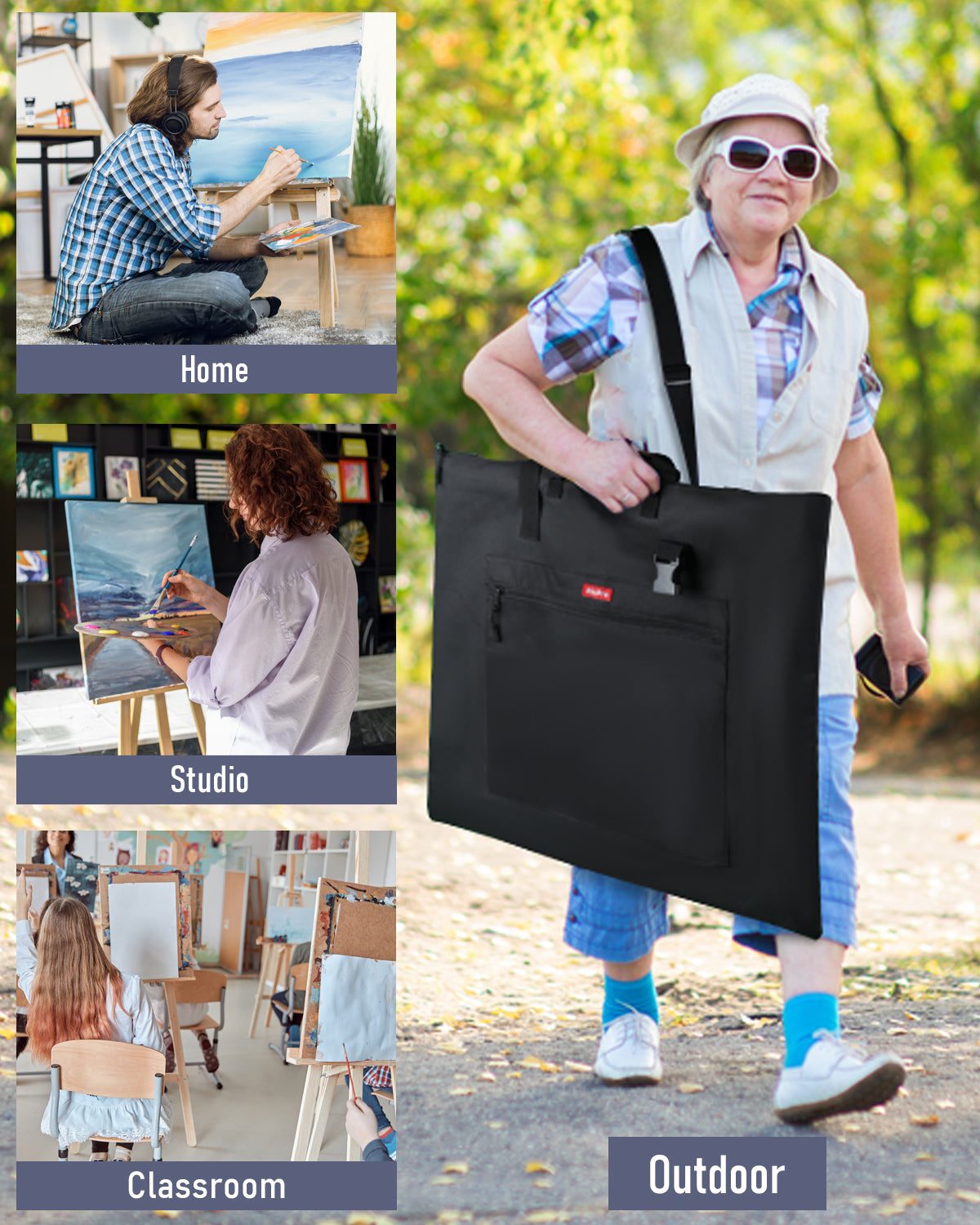 Waterproof Nylon Art Portfolio Case Art Supplies Large Capacity Multifunction Wear Resistant Painting Board Bag for Traveling Carrying Gray Large