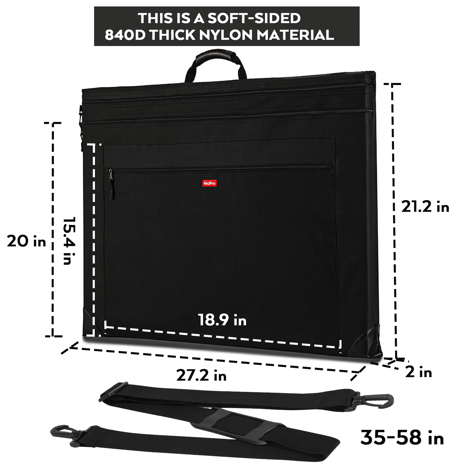 Nicpro Light Weight Art Portfolio Bag, 20x26 Black Art Canvas Storage