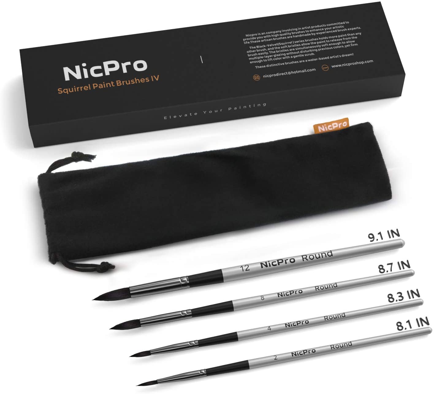 Nicpro 4 PCS Squirrel Watercolor Paint Brush Set, Professional Nature Hair Artist Mop Paint Brushes Round for Water Color , Acrylic Detail Painting