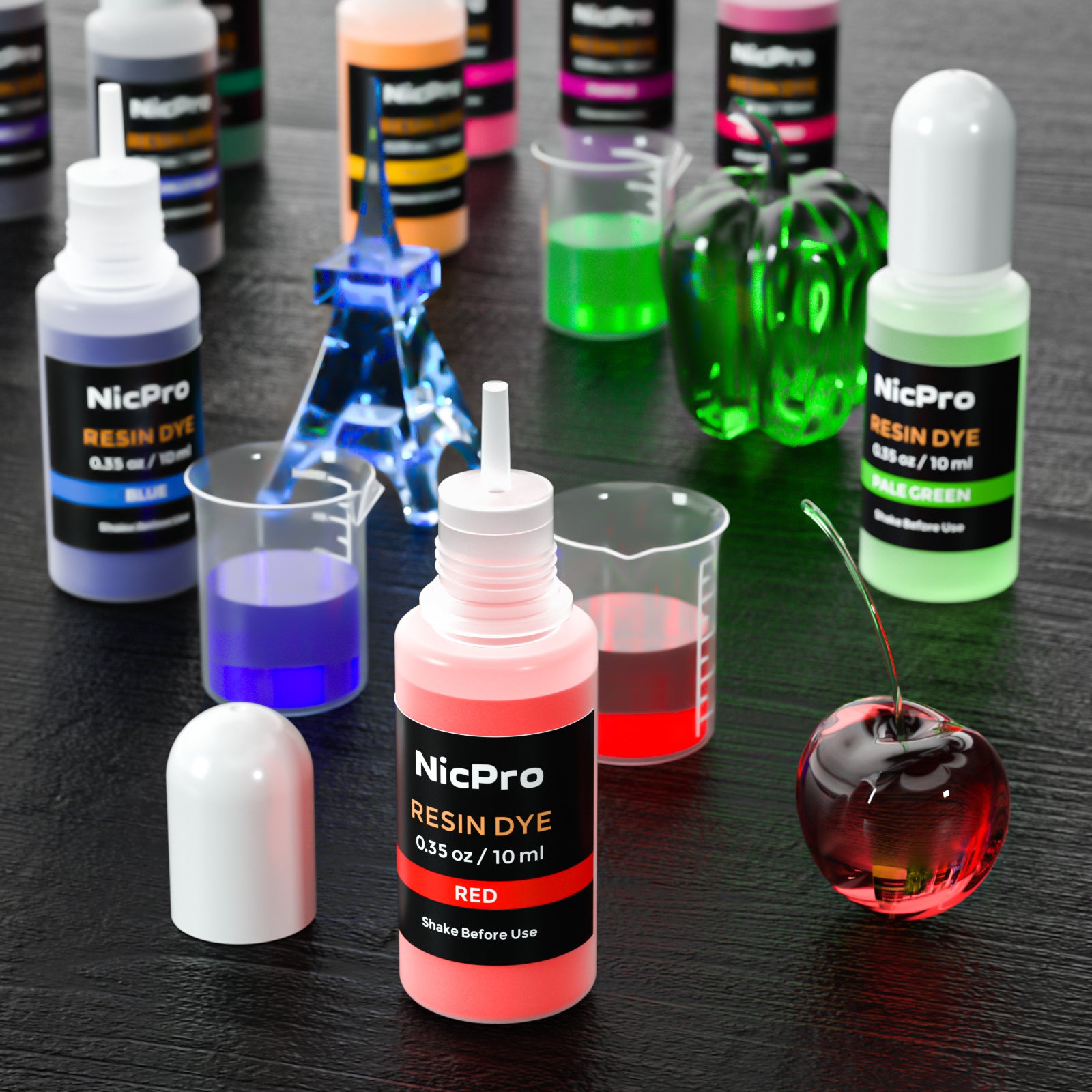 Nicpro 15 Colors Epoxy Resin Pigment, Liquid Epoxy Dye Translucent Resin Tint Colorant for Resin, DIY Jewelry Craft Paint Art Making - 0.35oz Each