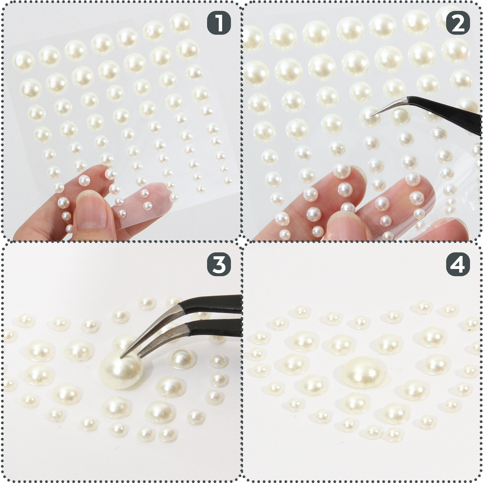  2290Pcs Hair Pearls Stick On, Self Adhesive Pearl Hair  Stickers, Stick On Pearls for Hair Face Makeup Nail DIY Crafts, Assorted  Sizes